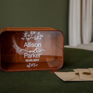 Personalized Engraved Wooden <b>Wedding</b> <b>Gift</b> <b>Box</b> Custom Made For <b>Wedding</b> Favor Rectangle Shape 4 Color Printing Laser Cut - Product Image 4