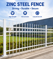 Clôture en acier zingué blanc avec revêtement en poudre anti-corrosion durable et sommet en pointe pour la sécurité périmétrique des jardins, villas et résidences