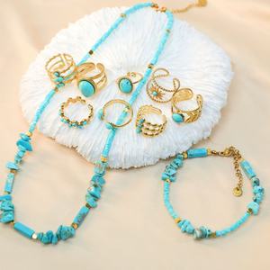 Collar de moda de verano para mujer, turquesa, con cuentas de oro de 18 quilates, acero inoxidable de alta sensibilidad, clásico, religioso, con número y perla. - Product Image 4