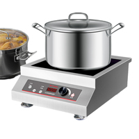Kompor Induksi Komersial Listrik 5000W Kontrol Tombol Stainless Steel Tungku Tunggal Tahan Air Timer Pendingin Kipas Ganda