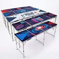 Table pliante en aluminium avec impression de logo personnalisée OEM/ODM, table de camping portable pour pique-nique en plein air, table à 4 plis, hauteur réglable, table de type valise