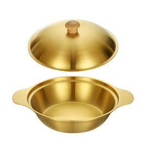 Korean-Style Stainless Steel Hot <b>Pot</b> With Double Handles Gold Finish <b>Large</b> Capacity Soup Stock <b>Pot</b> For Seafood Rice Noodle - Product Image 3