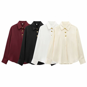 SHENZHU Wanita 2025 Musim Semi Mode Baru Blus Dekorasi Gesper Emas Vintage Lengan Panjang Kemeja Wanita Blusas Atasan Chic - Product Image 1