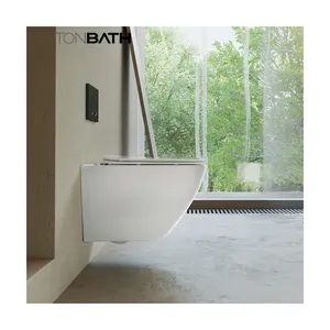 ORTONBATH Rimless Wall-Mounted Wall Hung Toilet Bathroom Ceramic Rimless Wall Faced Toilet With Uf Seat Cover