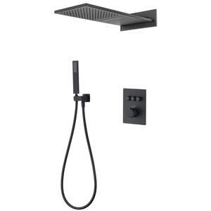 Set doccia a pioggia calda e fredda nera opaca di lusso <span class=keywords><strong>miscelatore</strong></span> doccia termostatico a parete in ottone - Product Image 1