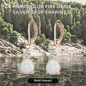 ต่างหูเงินแท้ 925 รูปหยดน้ำประดับโอปอลไฟ สำหรับผู้หญิง - Product Image 2