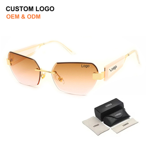 Luxury Designer Rimless Sunglasses OEM ODM Hexagonal Frame Shades with High Quality Women Men Fashion Golden Sun Glasses - Product Image 1