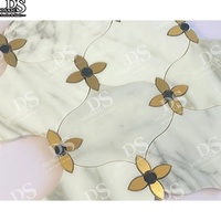 Mosaïque en marbre gris blanc 8 mm d'épaisseur, découpe jet d'eau, laiton, pour cuisine, hôtel, salle de bain, design parquet pour projets graphiques
