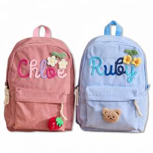 <b>Personalised</b> Embroidered Kids Backpack, Custom Corduroy Bag With Name, Back to School <b>Gifts</b> Backpack for Girls and <b>Boys</b> - Product Image 1