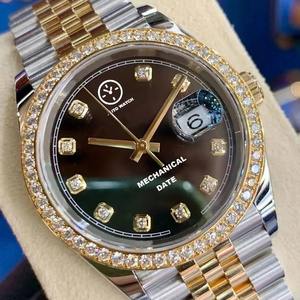 2025 새로운 트렌디 럭셔리 남성용 다이아몬드 시계 40MM 합금 케이스 사파이어 크리스탈 기계식 무브먼트 방수 포인터 다이얼 - Product Image 1