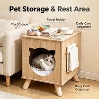 Mobilier pour animaux de compagnie : Maison pour chat rectangulaire moderne en bois imperméable, utilisable comme table d'appoint, avec coussin moelleux et cachette suspendue pour chat, pour intérieur.