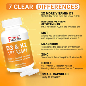 Vitamine D3 et K2 Supplément de 5000 UI pour hommes et femmes Santé osseuse et cardiaque Capsules de vitamine K2 D3 - Product Image 2