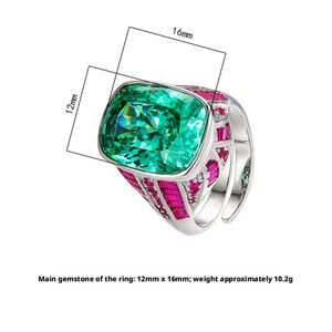 High End Jewelry Eco-friendly Copper 12*16mm Paraiba Zircon Vintage <b>Adjustable</b> <b>Rings</b> Women for Refined Feminine Charm - Product Image 2