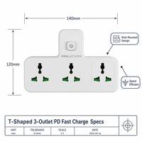 Multiprise universelle 3 voies avec logo personnalisé, résistante au feu IP20, câble de 0,5 m, charge rapide PD, vente en gros