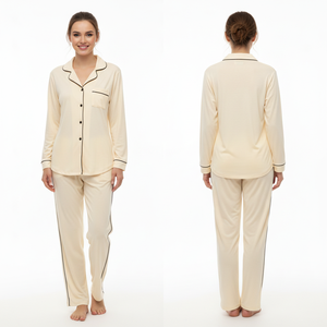 <span class=keywords><strong>Pyjama</strong></span> pour femmes 100% coton Ensemble en satin crème Chemise à manches longues Pantalon Ensemble assorti pour couple Vêtements de <span class=keywords><strong>d</strong></span>étente pour la maison <span class=keywords><strong>Pyjama</strong></span> en satin pour femmes - Product Image 5