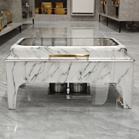 Chauffe-Plat à Gaz 9L en Acier Inoxydable Vert Motif Marbre pour Buffets, Réceptions et Banquets