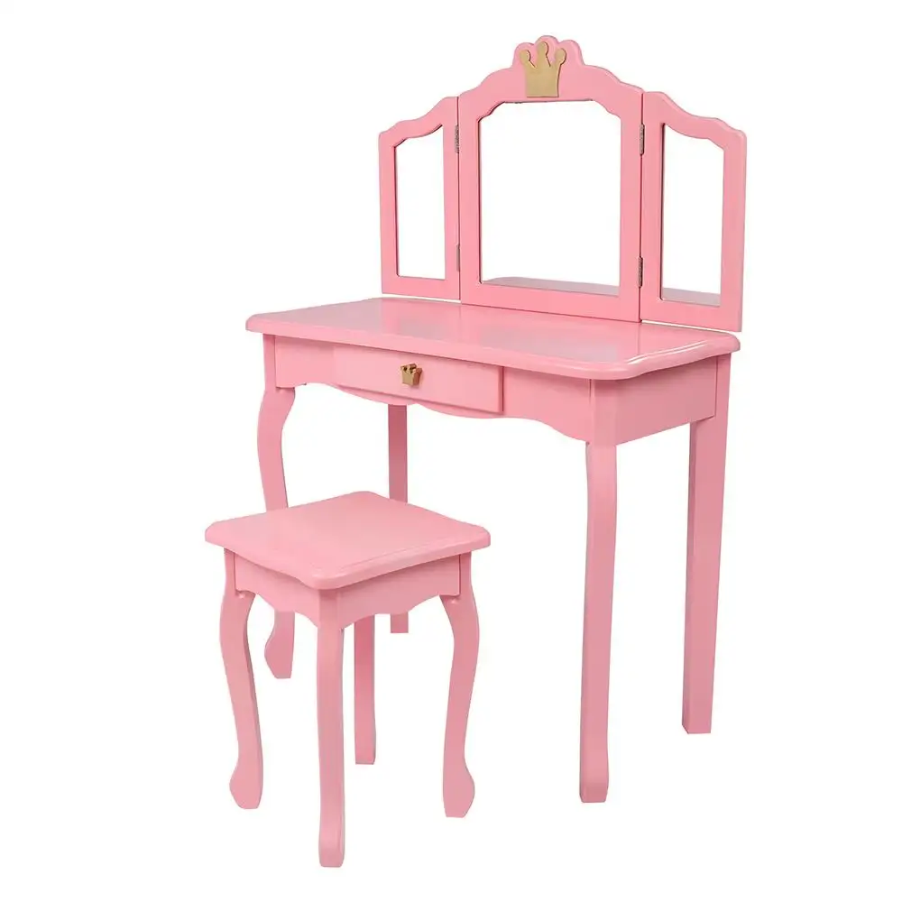 Pink Colour Dressing Table Console Mirror Children Makeup Kid Girl Cartoon Baby Dresser