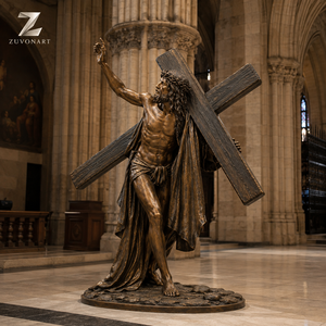 Escultura de Jesús Cargando la Cruz en Bronce Fundido a Mano, Estatua Cristiana de Tamaño Real para Iglesia, Catedral, Monasterio y Proyectos Religiosos - Product Image 4