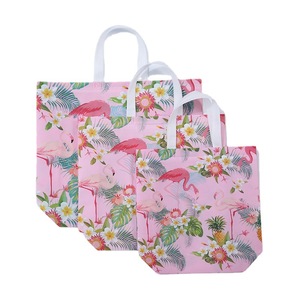 Bolsa de mano de algodón con estampado de yute personalizado reutilizable de Boutique de lujo mediana para bolsa de compras plegable Rosa manejada para llevar ecológica - Product Image 5