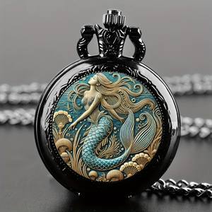 Exquisite <strong>Eco</strong>-<strong>Friendly</strong> Vintage Mermaid Pattern <strong>Pocket</strong> <strong>Watch</strong> Acrylic Glass Precise Quartz Movement <strong>Watch</strong> Great Gift for Women - Product Image 6