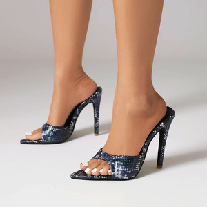 Snakeskin Mules <b>Slippers</b> Open Toe Shoes High Kitten Trending Heels 2025 - Product Image 2