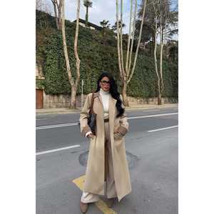 Gabardina Vintage Beige para Mujer, Estampada, Cruzada, Impermeable, Acolchada de Algodón, Casual para Otoño, Larga, con Cuello Camisero - Product Image 4