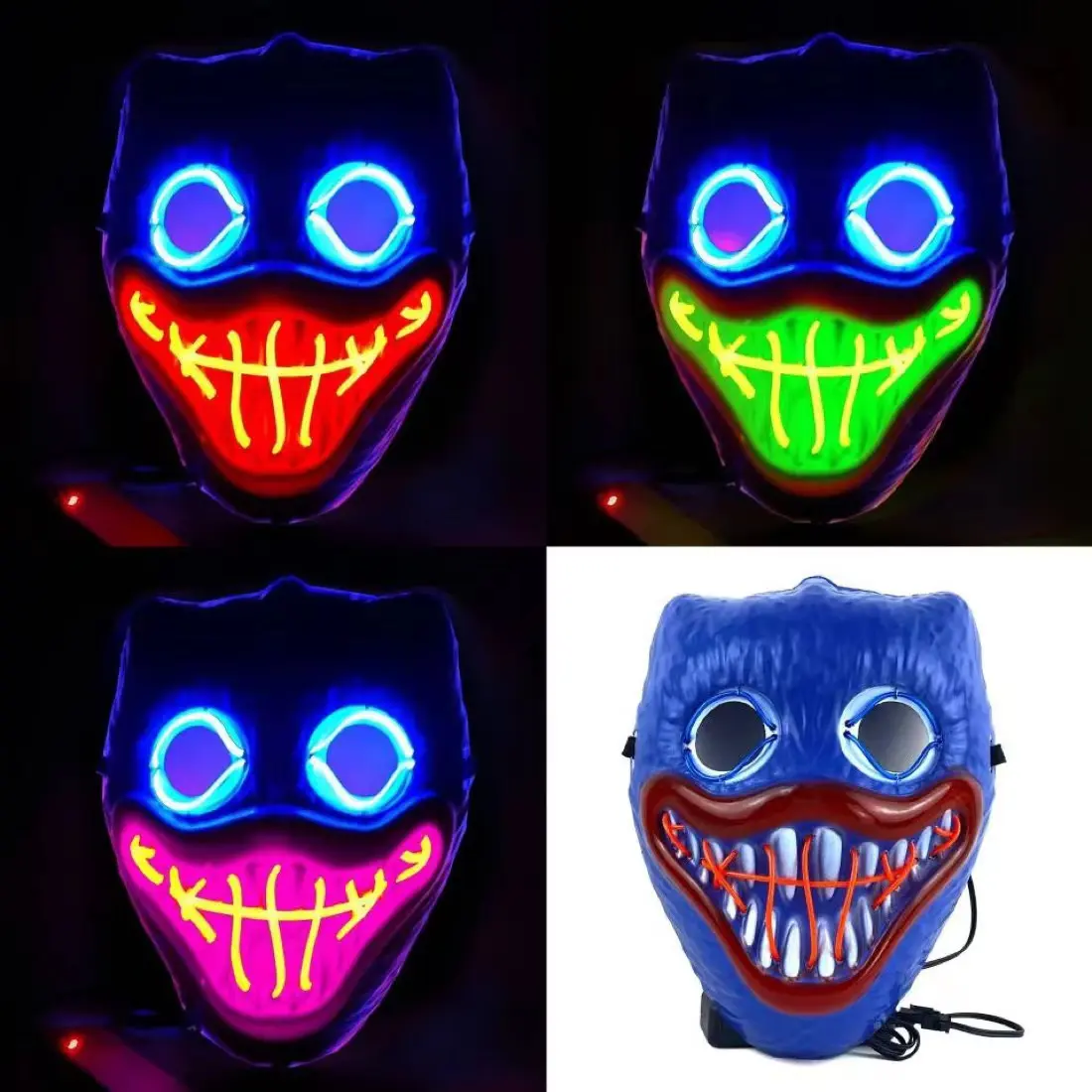 Effrayant Halloween Colplay masque lumineux Halloween mascarade fête LED masques faciaux pour enfants hommes femmes masque brillant dans l'obscurité