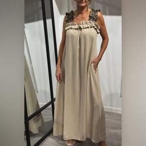 เดรสผ้าฝ้ายลินินพิมพ์ลายเสือดาวแบบลำลองสำหรับผู้หญิงรุ่นใหม่ขายดีที่สุด พร้อมกระเป๋าและดีไซน์แบบไร้สาย - Product Image 6