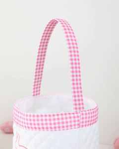 Panier matelassé personnalisé en gingham à motif lapin, brodé monogramme, sac fourre-tout mignon à carreaux pour cadeaux de Pâques - Product Image 4