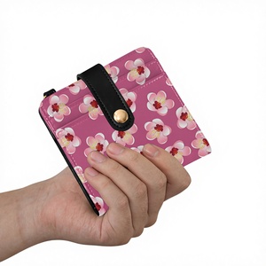 Ladies <b>Wallet</b> Purse <b>Card</b> <b>Holders</b> Pink Flower PU Leather Custom Print Travel <b>Wallet</b> Girls Small Short <b>Wallet</b> with Keychain - Product Image 1