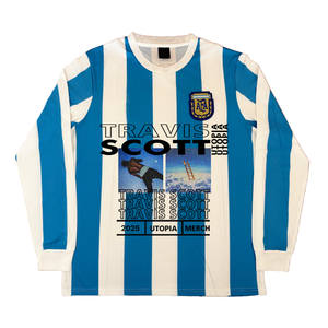 Jersey Travis Vibe Eksklusif Blokecore Hip Hop RAP Football Retro Lengan Panjang Mesh Bergaris Kerah Bulat - Product Image 1