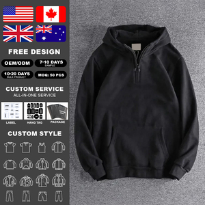 เสื้อฮู้ดดี้ผู้ชายทรงโอเวอร์ไซส์ คอซิป 1/4  คิงเซ็น คุณภาพสูง ผ้าฝ้าย 100% รับทำโลโก้ตามสั่ง OEM ODM สไตล์สตรีทแวร์ - Product Image 1