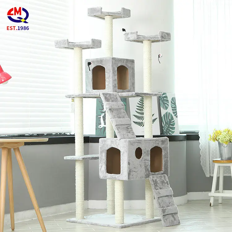 large wooden scratch climbing tower fashion diy deluxe Cat Tree Tower Condo Play Pet Scratch Post Kitten Furniture