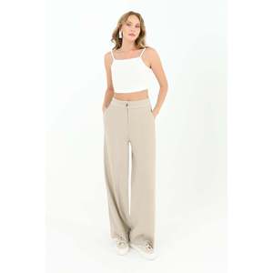 Women's Soul Brand Beige Wide Leg Pants with Embroidered Waist Detail for Casual and Elegant Wear, Sizes S-XL - Product Image 3
