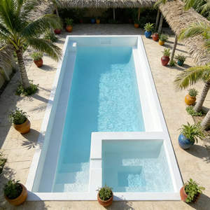 Grande piscine extérieure rustique enterrée, étanche, avec bordure en pierre naturelle et terrasse en bois - Product Image 5