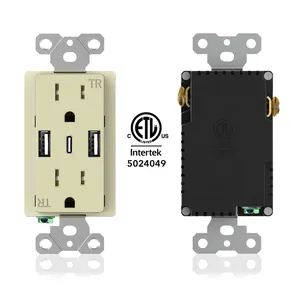 Leishen ETL Listed PD 30W Cargador USB Toma de pared con puertos USB- A y tipo C Enchufe de receptáculo resistente a manipulaciones dúplex de 15 amperios