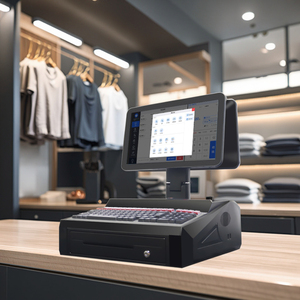 Terminal de caisse POS pliable à double écran 15,6 pouces, tout-en-un, avec clavier et tiroir-caisse - Product Image 1