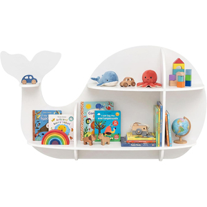 <span class=keywords><strong>Estante</strong></span> de Pared con Forma de Ballena, Estantería <span class=keywords><strong>Flotante</strong></span> de Madera con 6 Estantes Abiertos <span class=keywords><strong>para</strong></span> Habitación Infantil o Guardería - Product Image 1