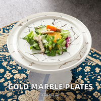 Produit phare : Assiette ronde en porcelaine minimaliste de 8 pouces, dorée, écologique, peinte à la main, noir et blanc, cadeau d'affaires