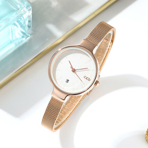 New Women Japanese Minimal Style Calendar Watch Elegant Slim Compact Mesh Band Wristwatch - Product Image 5