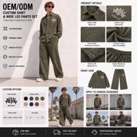 Ensemble chemise et pantalon large pour homme, style vintage délavé, tissé uni, coupe oversize, streetwear décontracté, 2 pièces, logo personnalisé OEM ODM