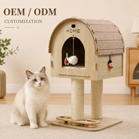 Arbre à chat moderne personnalisé en laine et sisal, griffoir multi-niveaux, éco-responsable, durable, facile à assembler, avec toit en feutre et maisonnette pour chat
