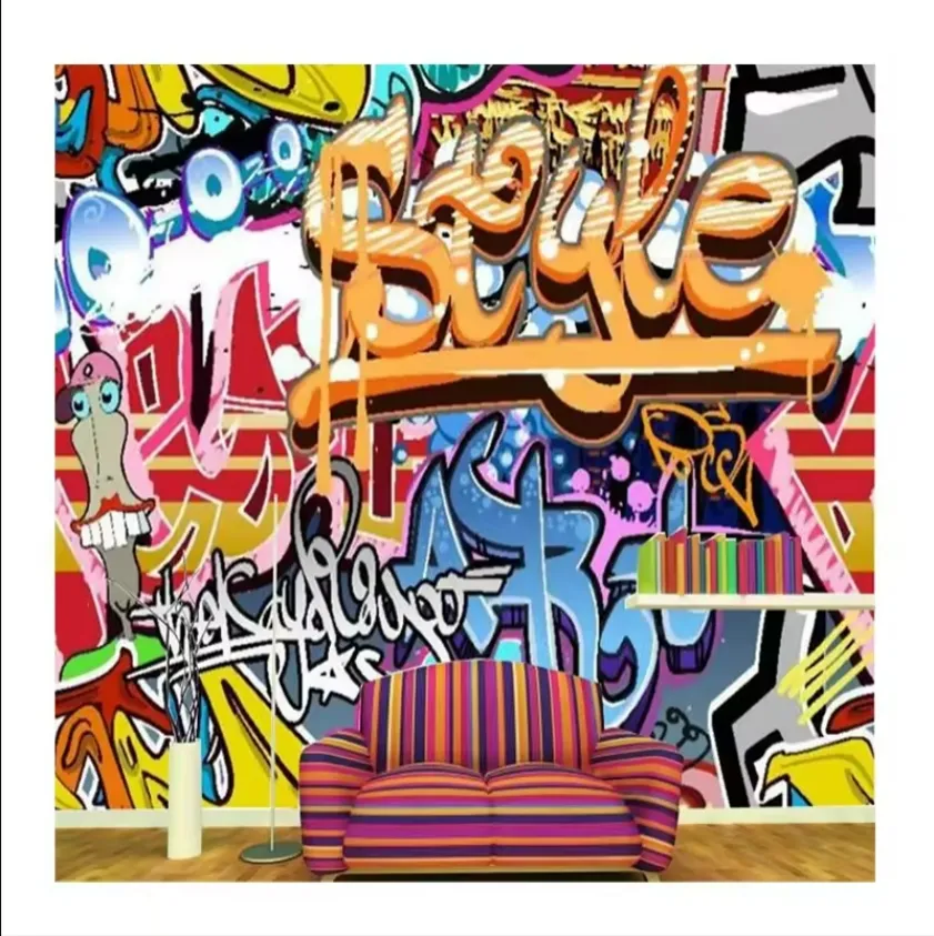 ที่กําหนดเองผนังภาพจิตรกรรมฝาผนังวอลล์เปเปอร์วอลล์เปเปอร์วอลล์เปเปอร์ Graffiti เด็กชายศิลปะในเมืองวอลล์เปเปอร์ห้องนอนห้องโถงเด็กห้องภาพจิตรกรรมฝาผนังตกแต่ง