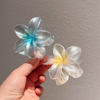 Jepit Rambut Plastik Bunga Frangipani Transparan Gaya Manis Grosir QianJin, Aksesoris Rambut Plumeria untuk Wanita dan Gadis