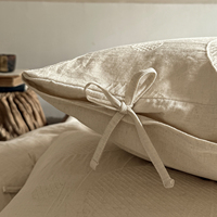 Ensemble de literie minimaliste pour chambre à coucher en lin naturel non teint (10 % lin, 90 % coton) avec jacquard à pois teint en fil et lavé