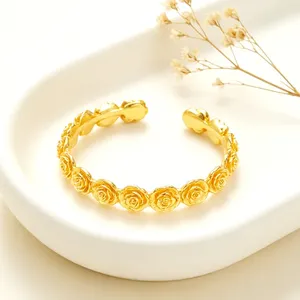 <span class=keywords><strong>Bracciale</strong></span> Aperto Vintage a Forma di Rosa Tridimensionale in <span class=keywords><strong>Oro</strong></span> Puro <span class=keywords><strong>24K</strong></span> 9999 per <span class=keywords><strong>Donna</strong></span> - Product Image 2