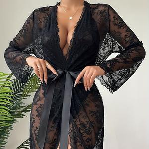 热销女式性感蕾丝诱人气质长睡衣趣味睡衣两件套 - Product Image 3