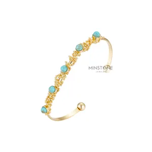 18K oro reale placcato in pietra naturale turchese occhio di tigre verde aventurina pietra bracciale bracciale per donna ragazze adolescenti