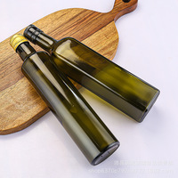 Botella de Vidrio para Aceite de Cocina, Vinagre o Aceite de Oliva, 250ml, 500ml, 750ml, 1L, Cuadrada o Redonda, Color Verde, con Tapa de Aluminio, para Cocina