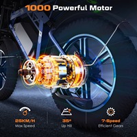 Vélo électrique à pneus larges de 20 pouces 1000W avec batterie amovible 48V 17,5Ah pour adultes